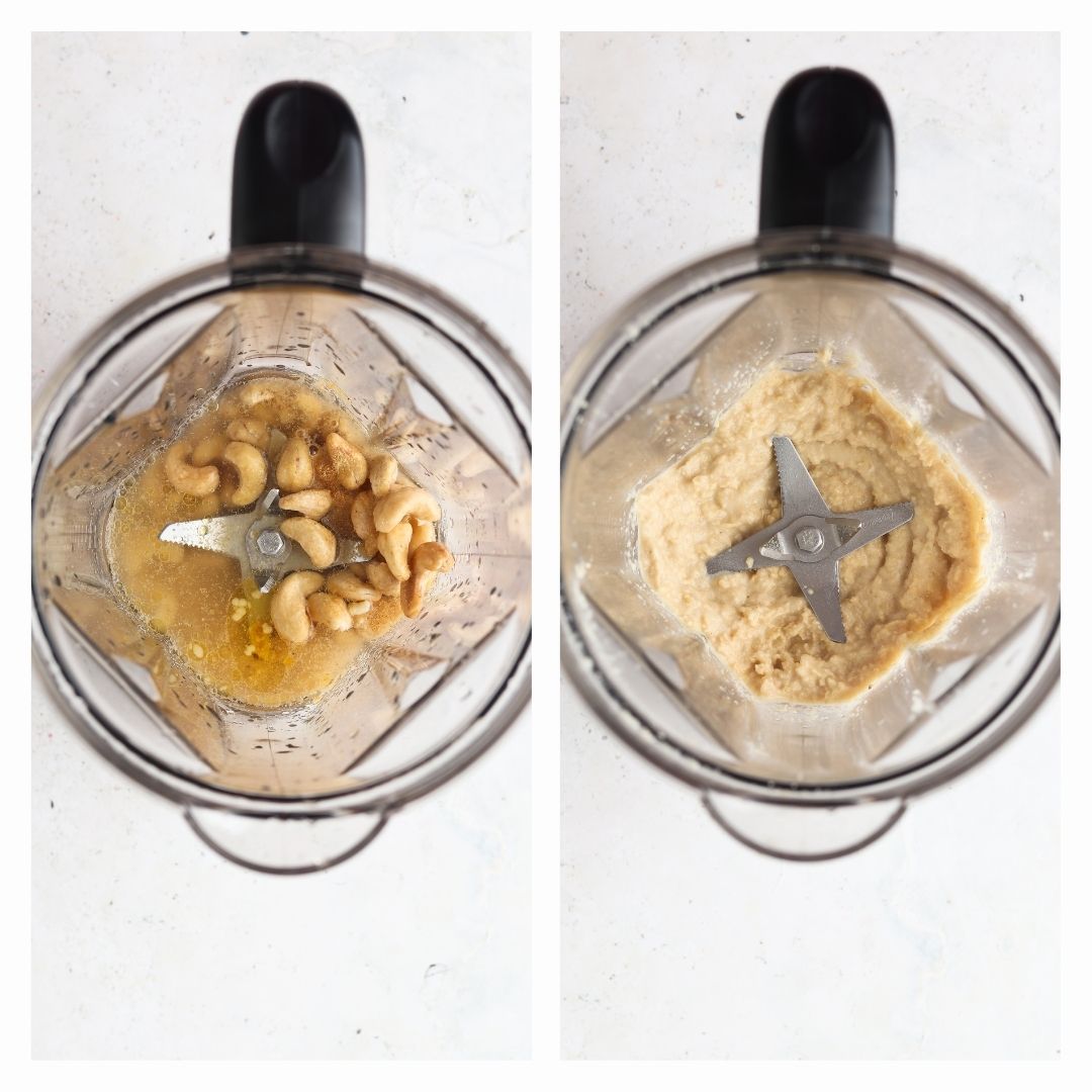 Ingredients for dairy free cheese in a blender.