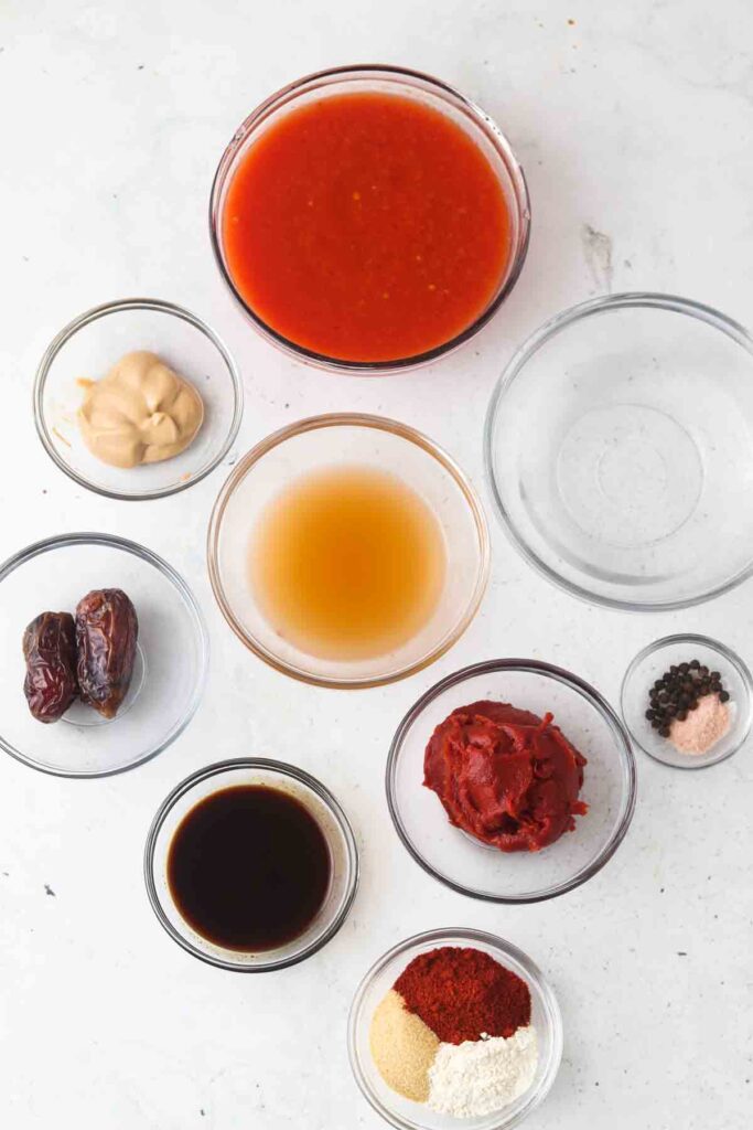 whole30 bbq sauce ingredients laid out in bowls