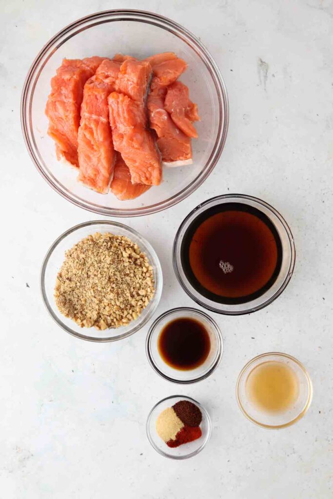 maple crusted salmon ingredients laid out