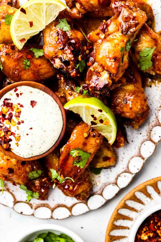 paleo chili lime chicken wings on a platter