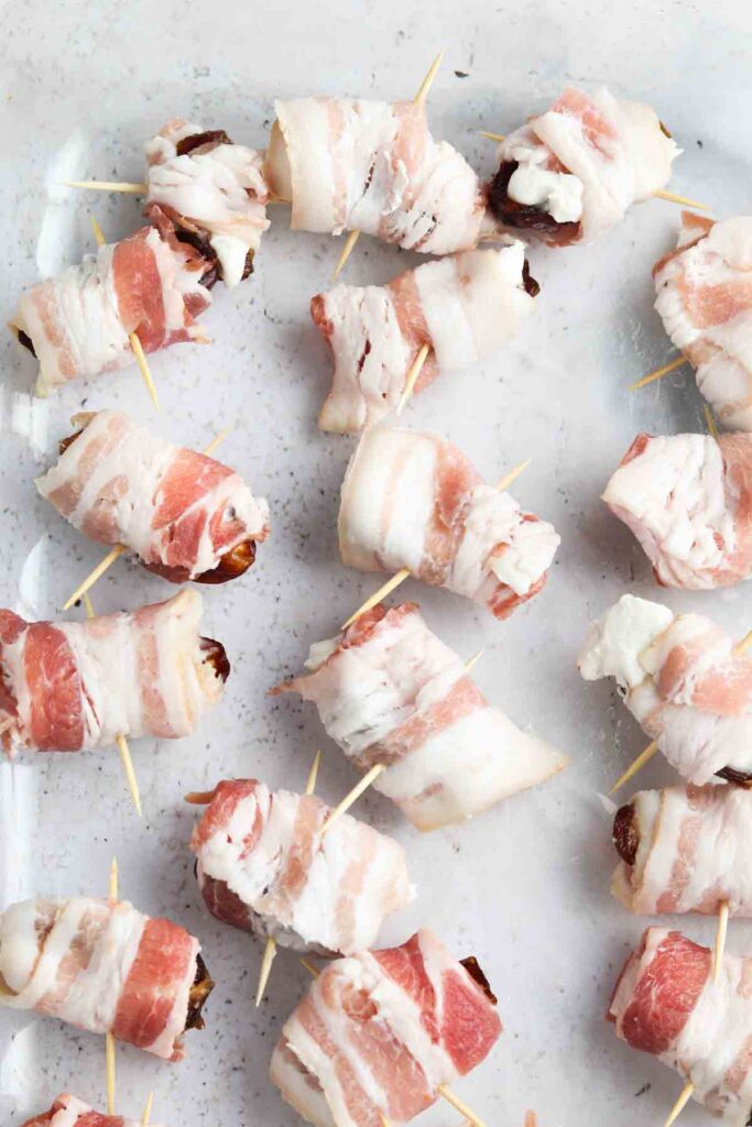 raw bacon wrapped around dates