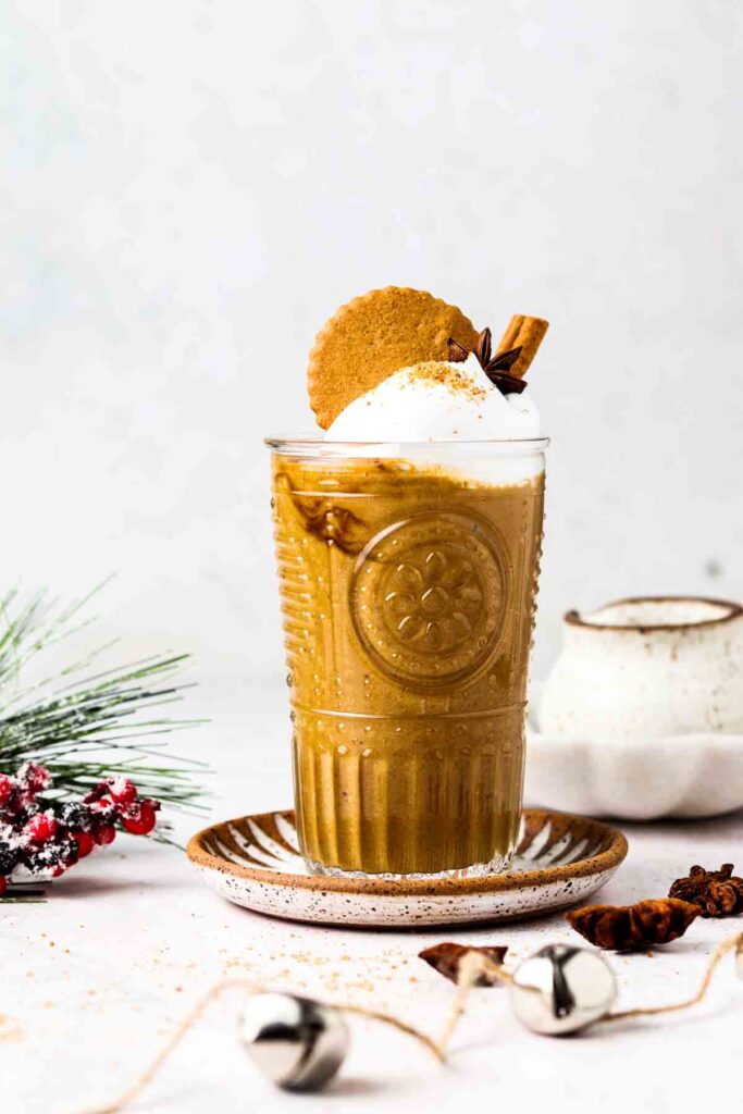 brown smoothie with a gingerbread cookie on top