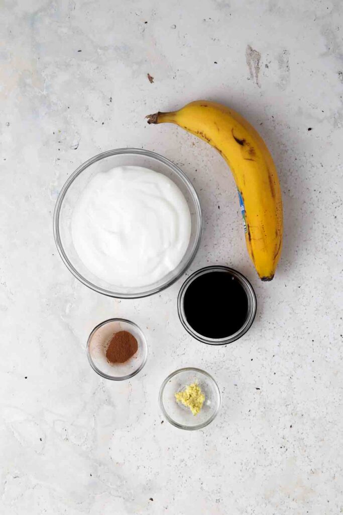 gingerbread smoothie ingredients laid out on a table