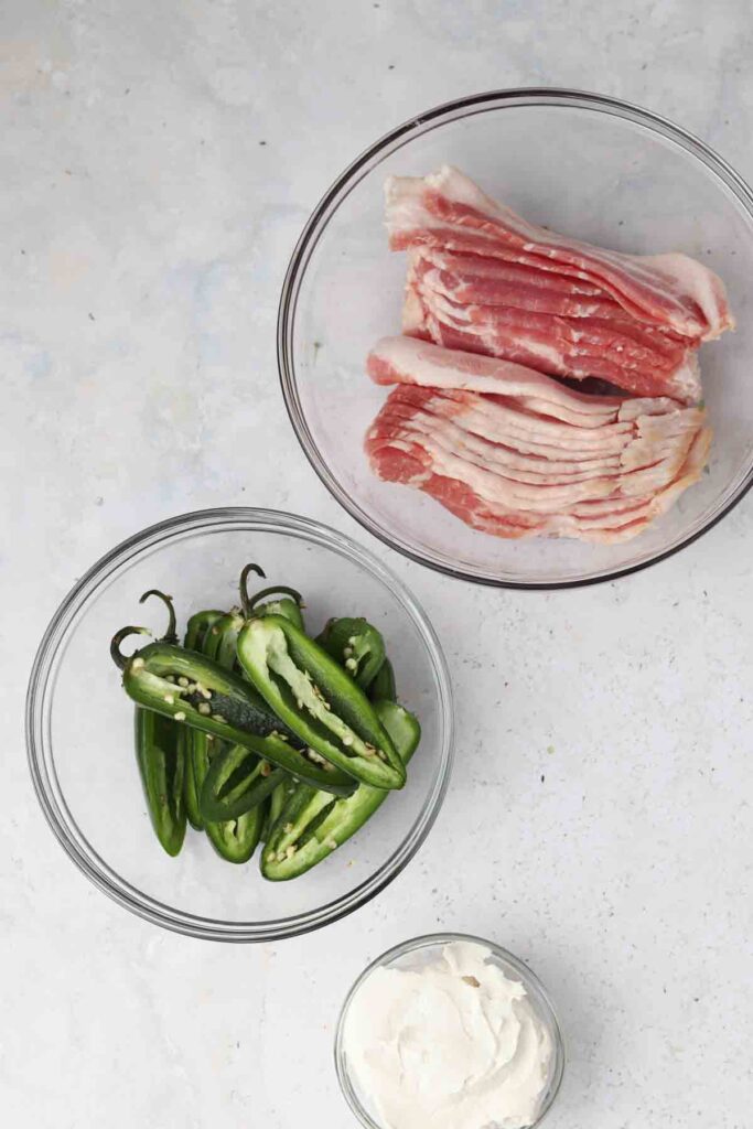 air fried jalapeno popper ingredients laid out in bowls