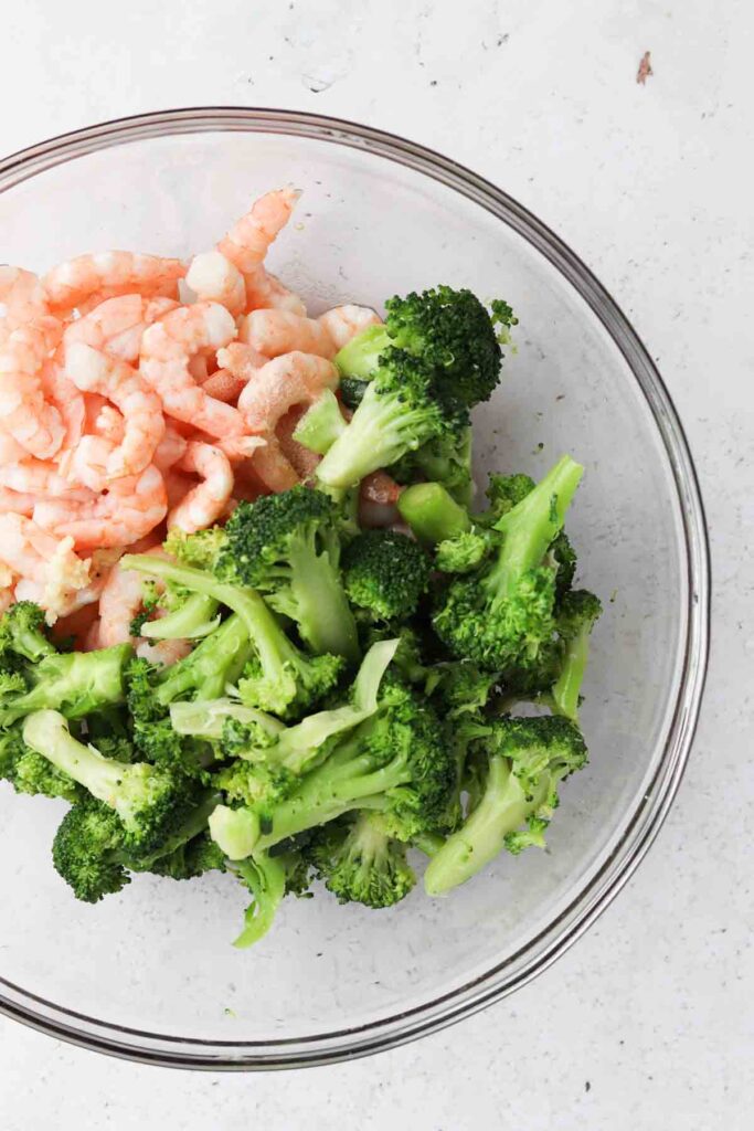 shrimp and broccoli in a bowl