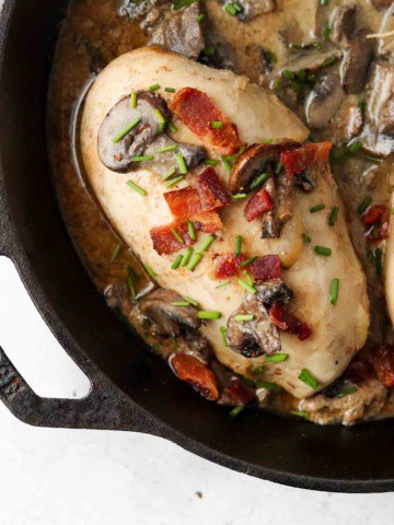 maple dijon chicken in a cast iron skillet