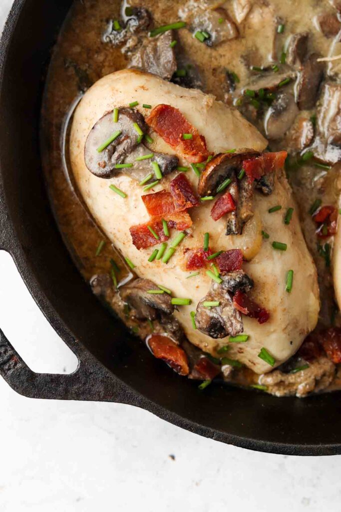 maple dijon chicken in a cast iron skillet