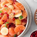 overheat shot of a fruit salad in a a bowl