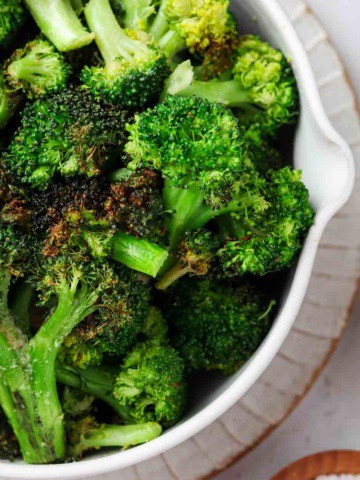 broccoli in a bowl with sea salt on top