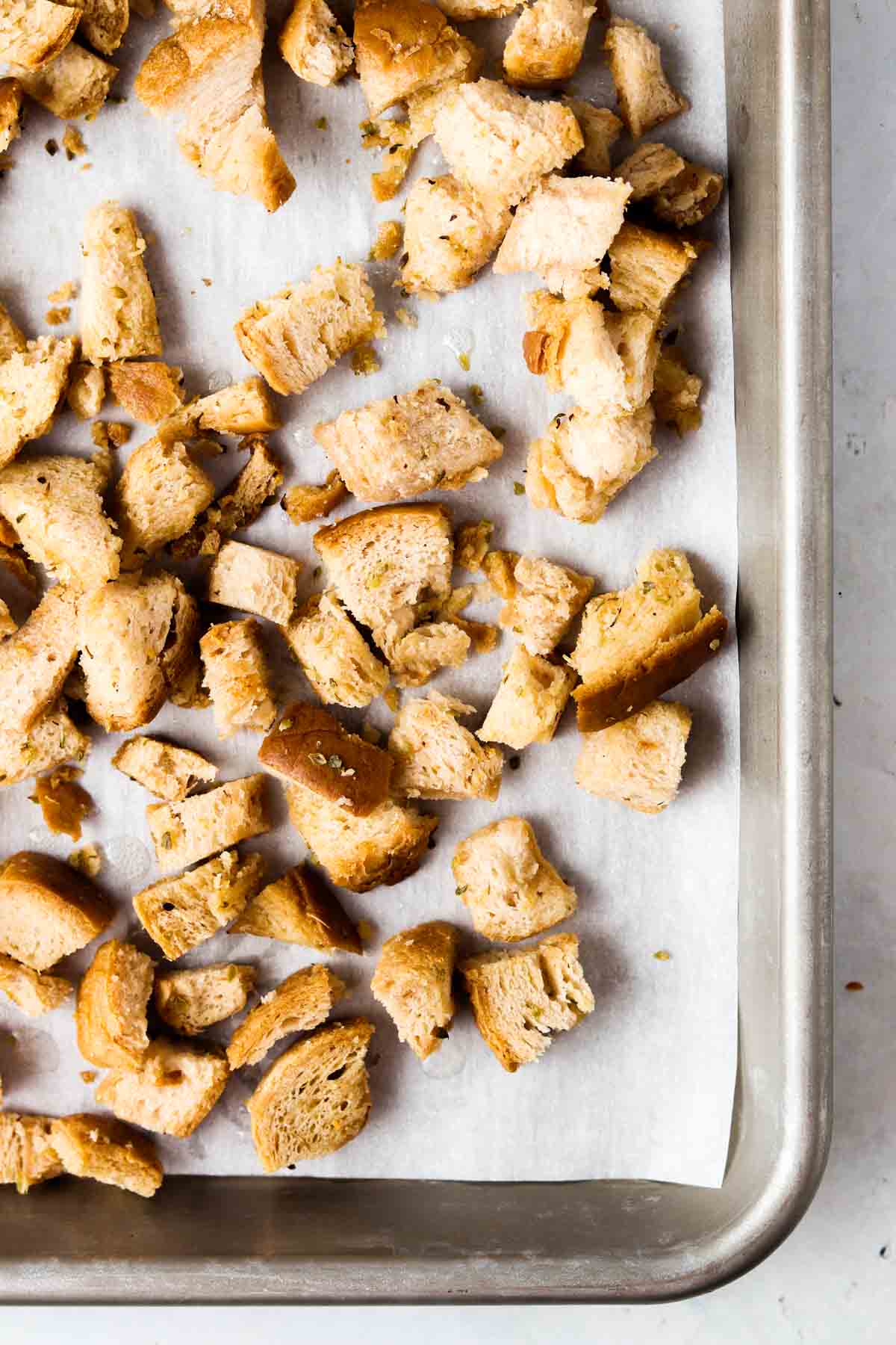 Bread on a baking sheet.