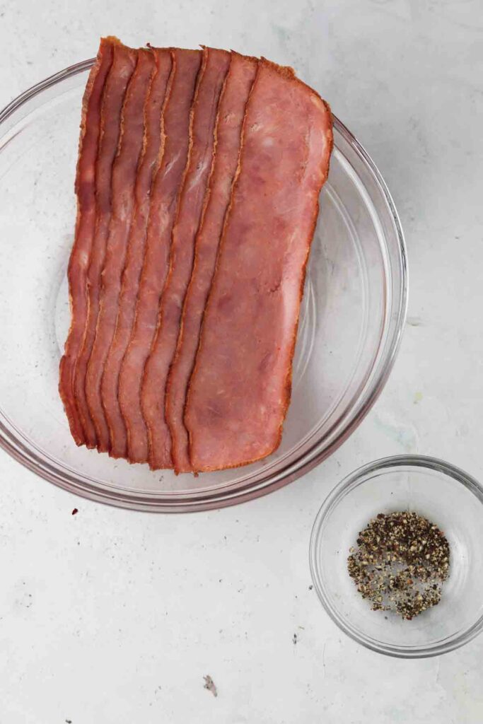 turkey bacon and pepper in bowls