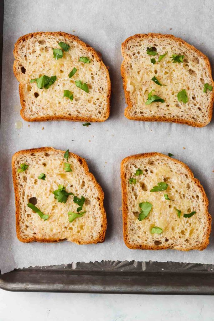 vegan garlic bread ready to go in the oven