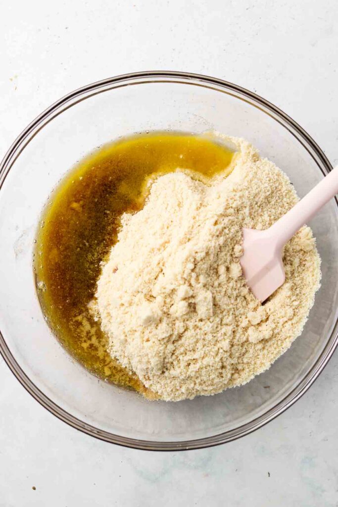 Gluten free shortbread ingredients mixed together in a bowl.