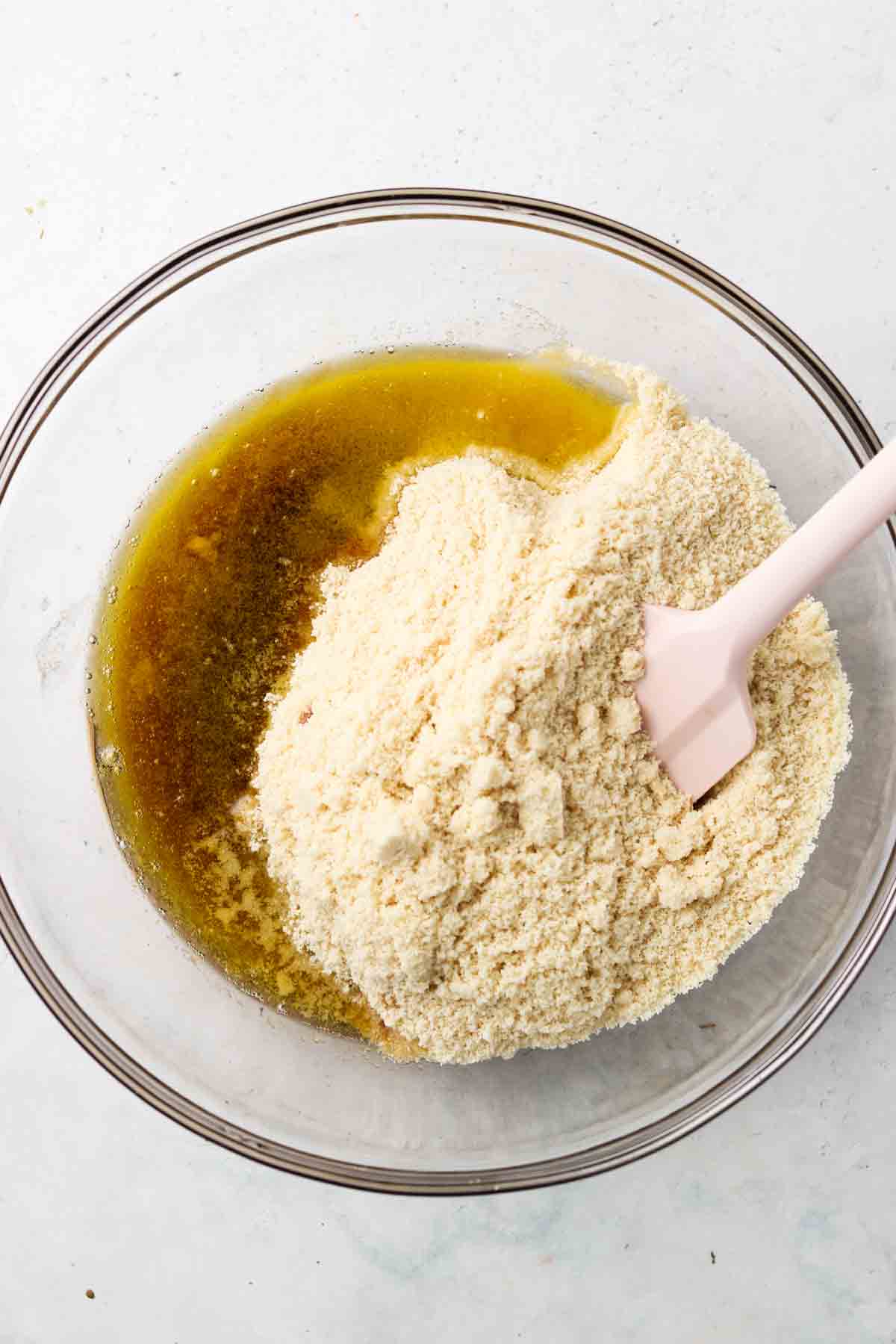 Gluten free shortbread ingredients mixed together in a bowl.