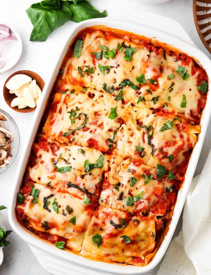 lasagna laid out in a casserole dish