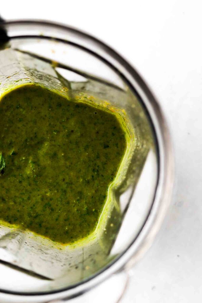 fresh pesto in the food processor