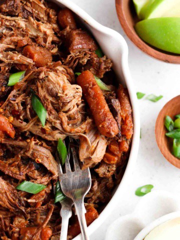 close up photo of ginger apple pork in a bowl