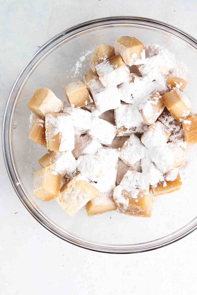 marshmallows and arrowroot powder in a bowl