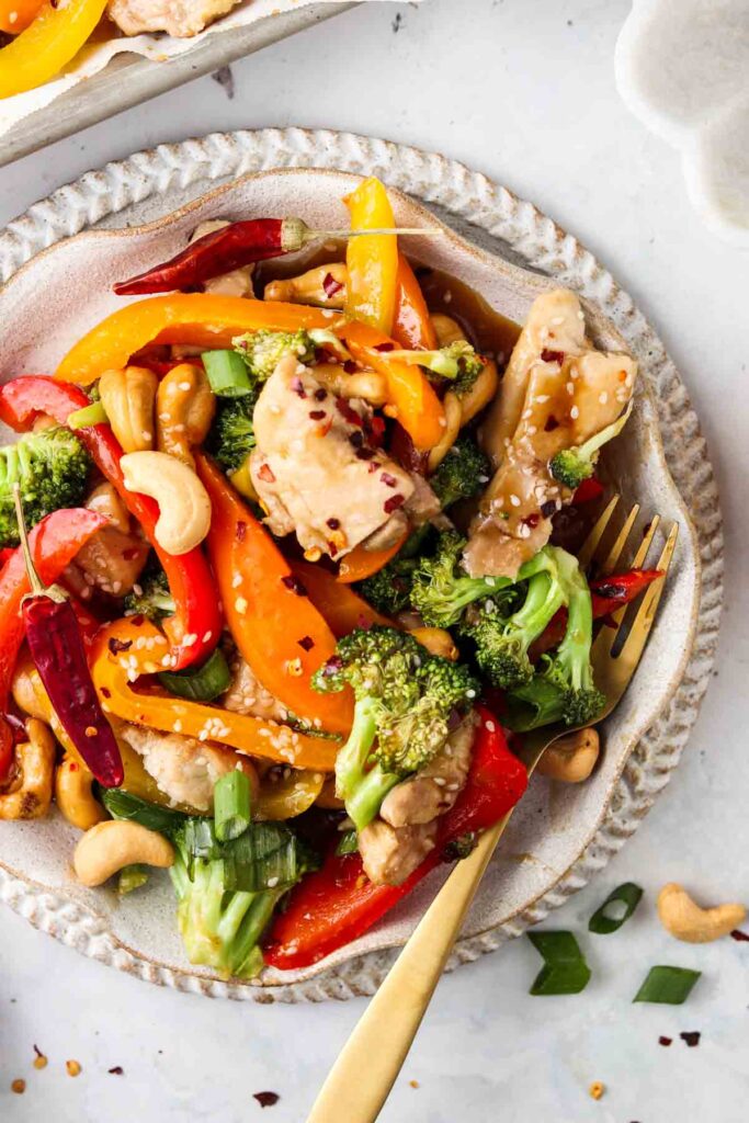 cashew chicken on a plate