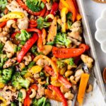 cashew chicken on a sheet pan