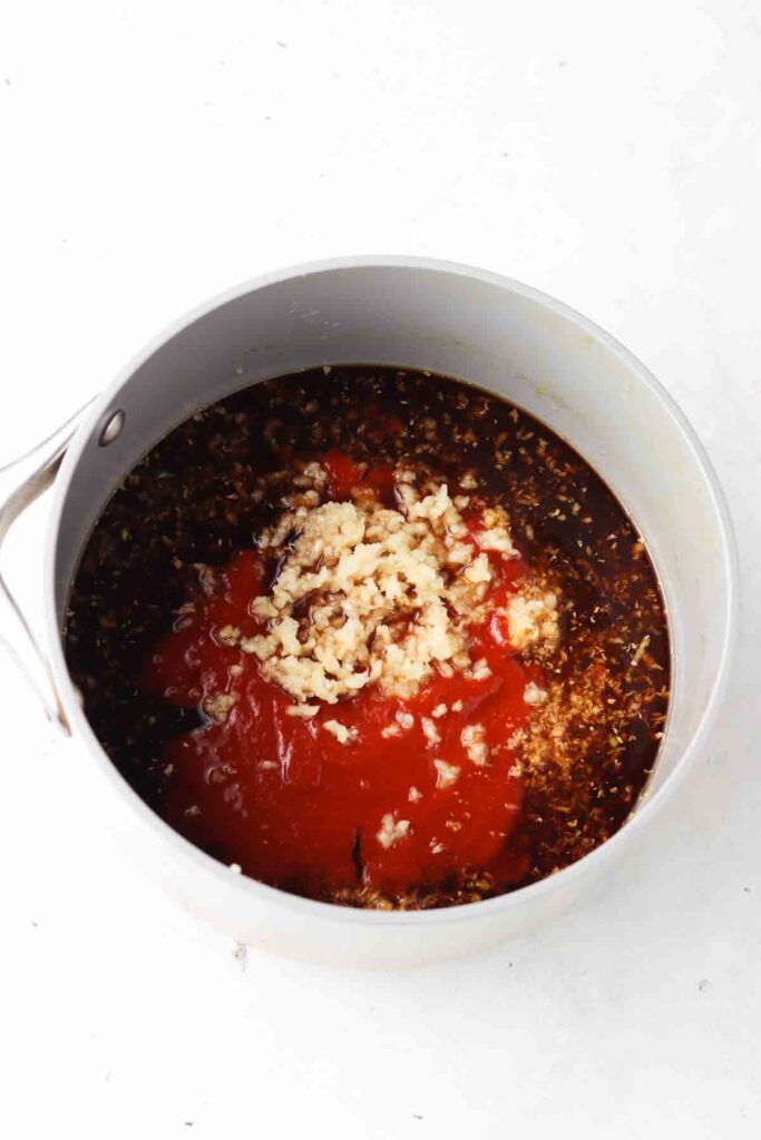 meatball sauce in a sauce pan