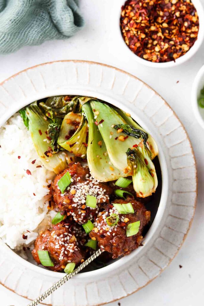 beautiful plate of turkey asian meatballs in a bowl