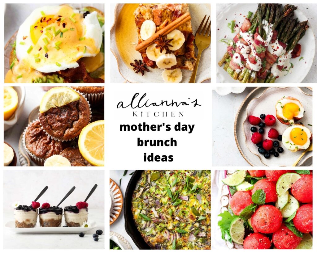 photo collage of eight gluten free mothers day brunch ideas