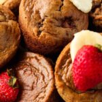 Close up photo of strawberry gluten free muffins in a bowl.