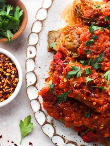 stuffed cabbage laying on a tray