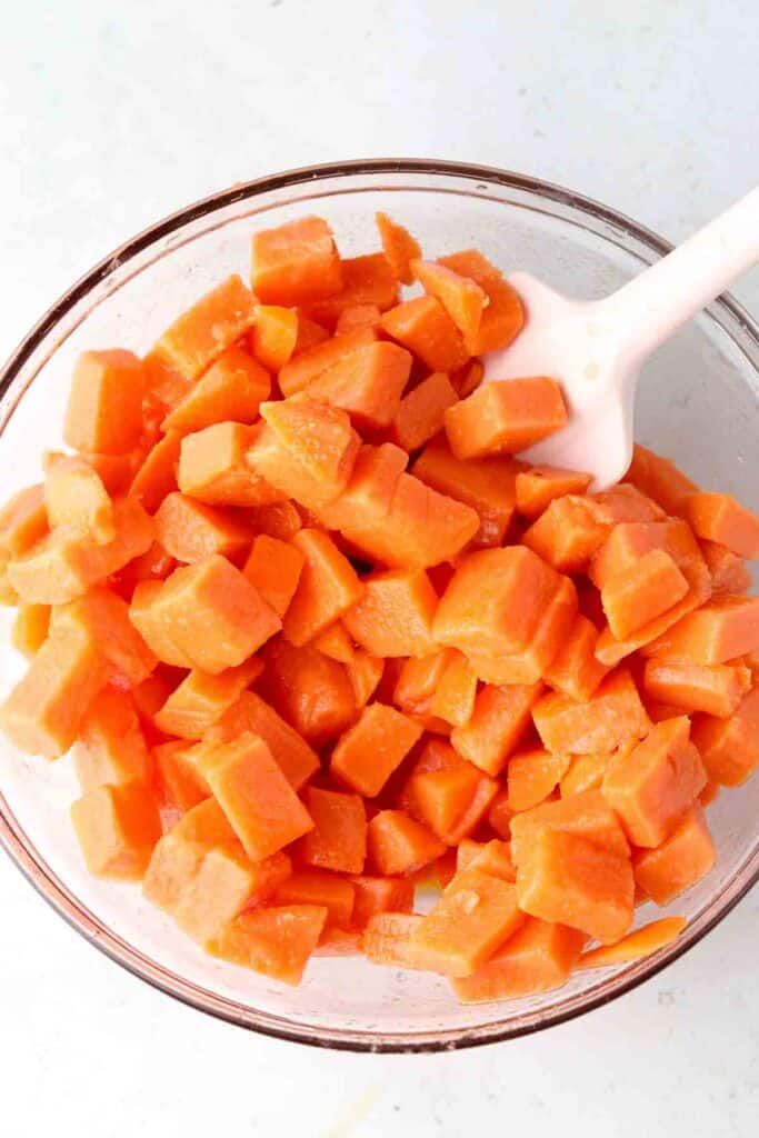 sweet potato cubes in a bowl