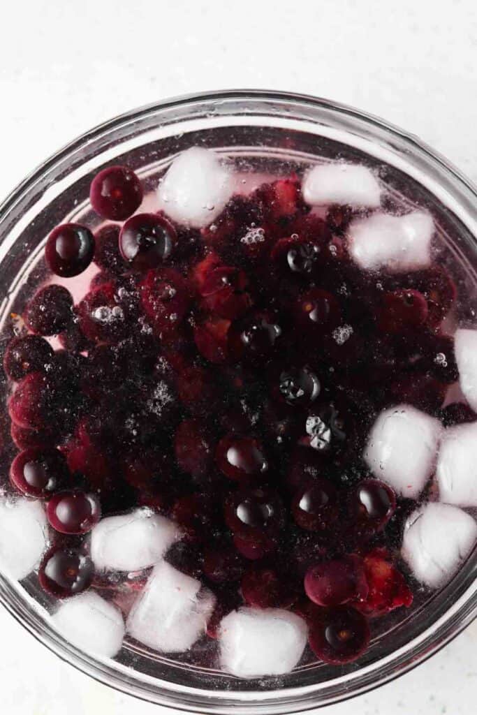 blueberries in an ice bath