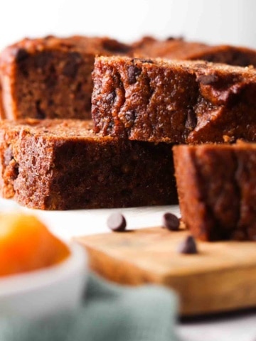 stacked gluten free pumpkin bread on a cutting board