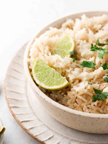 coconut rice in a pretty bowl