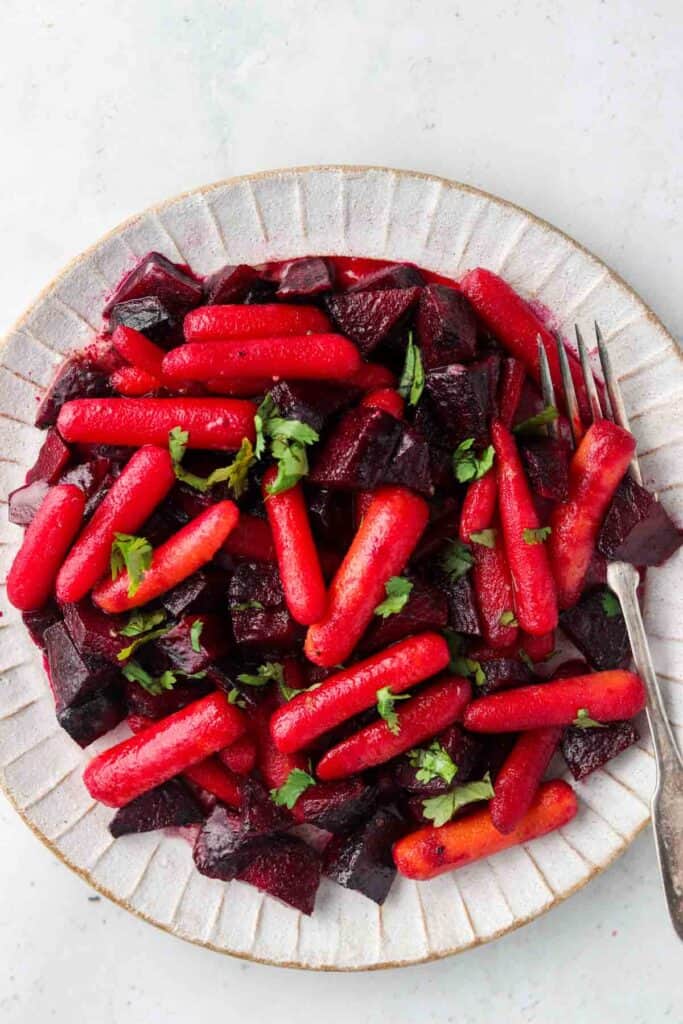 overhead shot of delicious beets and carrots 