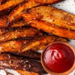air fried potato wedges on a plate with sauces