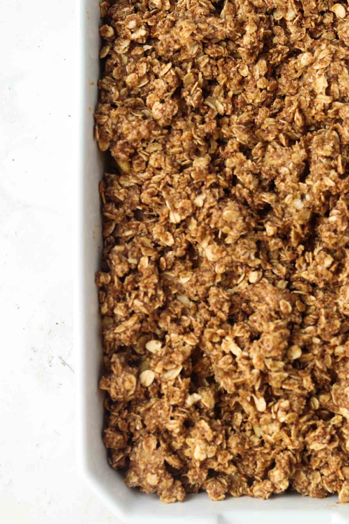 oat crispy mixture on top of apples