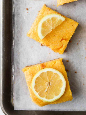 lemon bars on a sheet pan