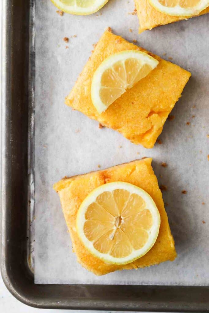 lemon bars on a sheet pan