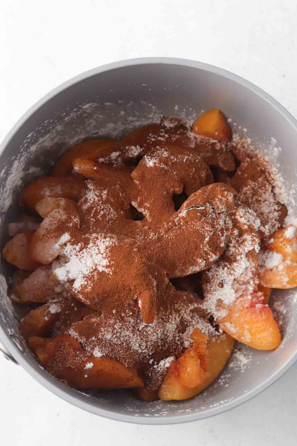 Peach filling ingredients in a bowl.