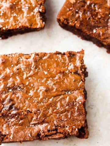 Dairy free brownies laid out on the counter top.