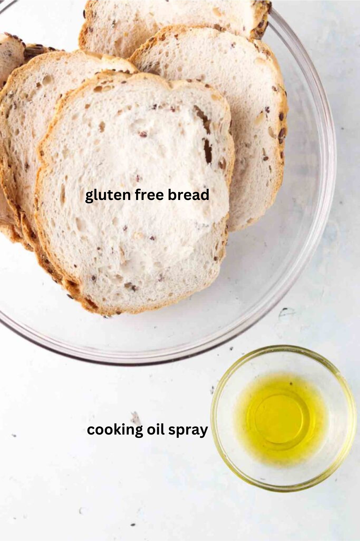 Air fryer toast ingredients in glass bowls. 