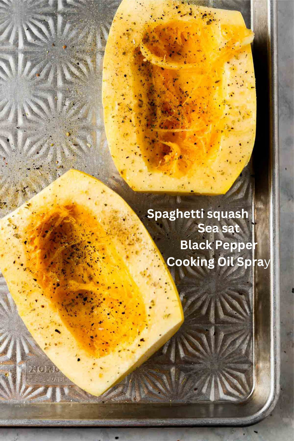 Labeled spaghetti squash ingredients photo.