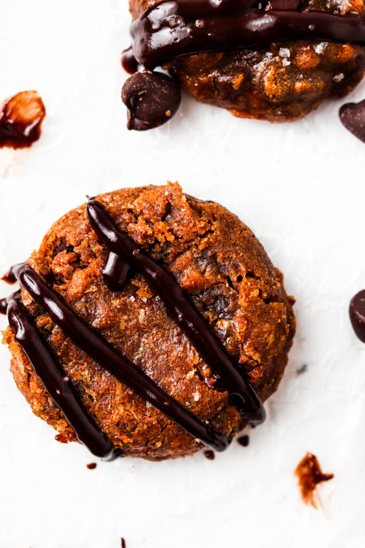 Gluten free pumpkin cookie with a dairy free chocolate drizzle. 