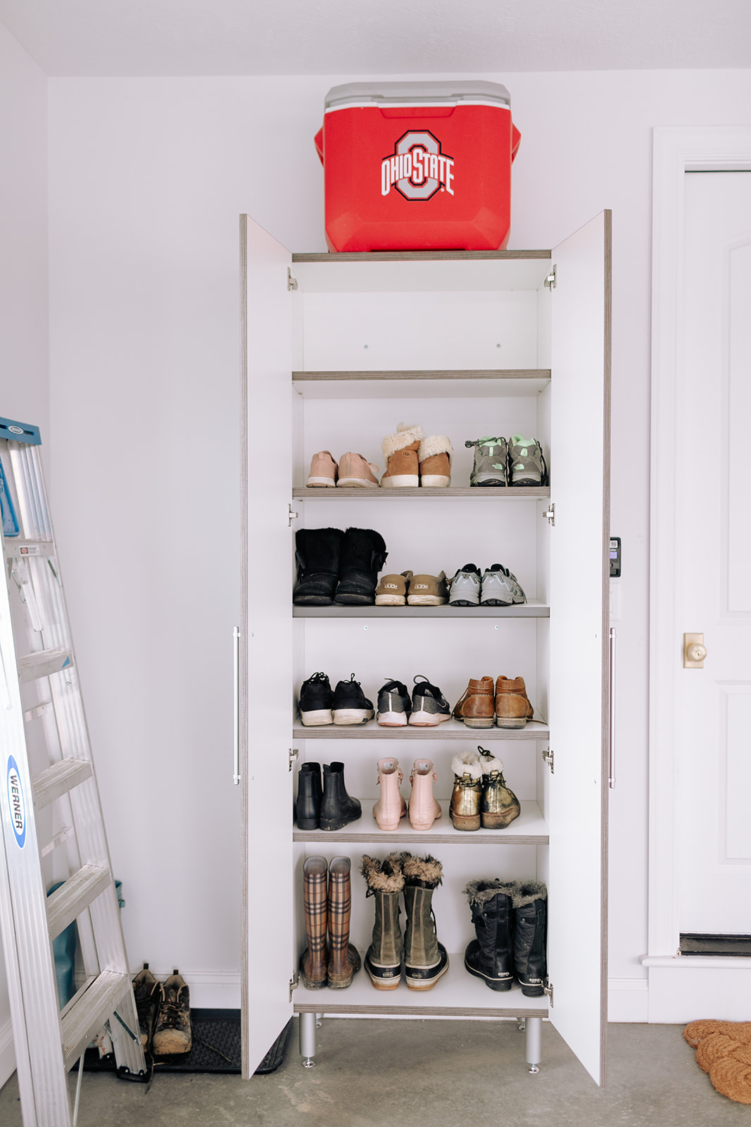 Shoe storage in Allianna Moximchalk's garage.