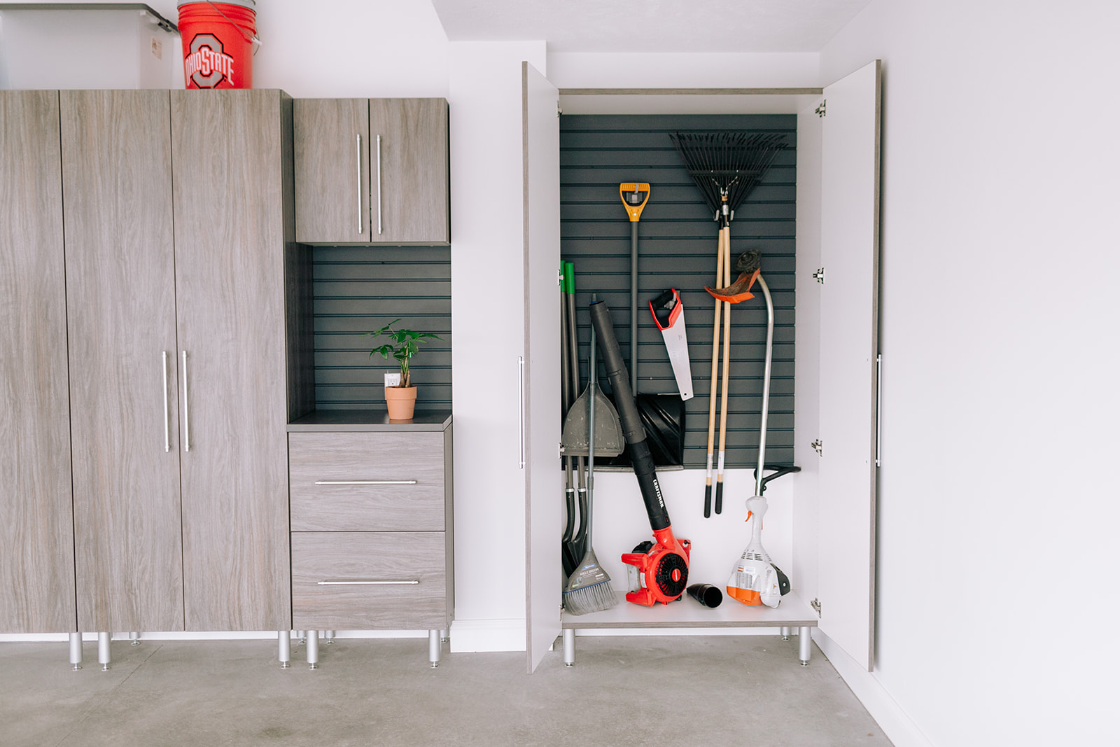 Garage equipment storage.