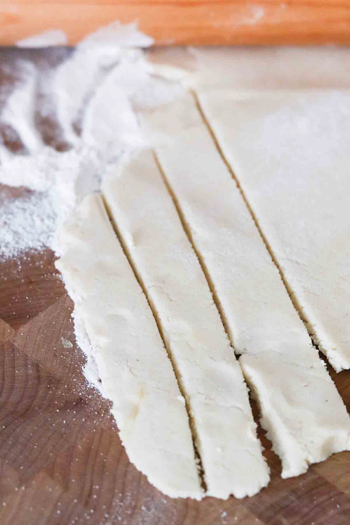 Long gluten free dough strips.