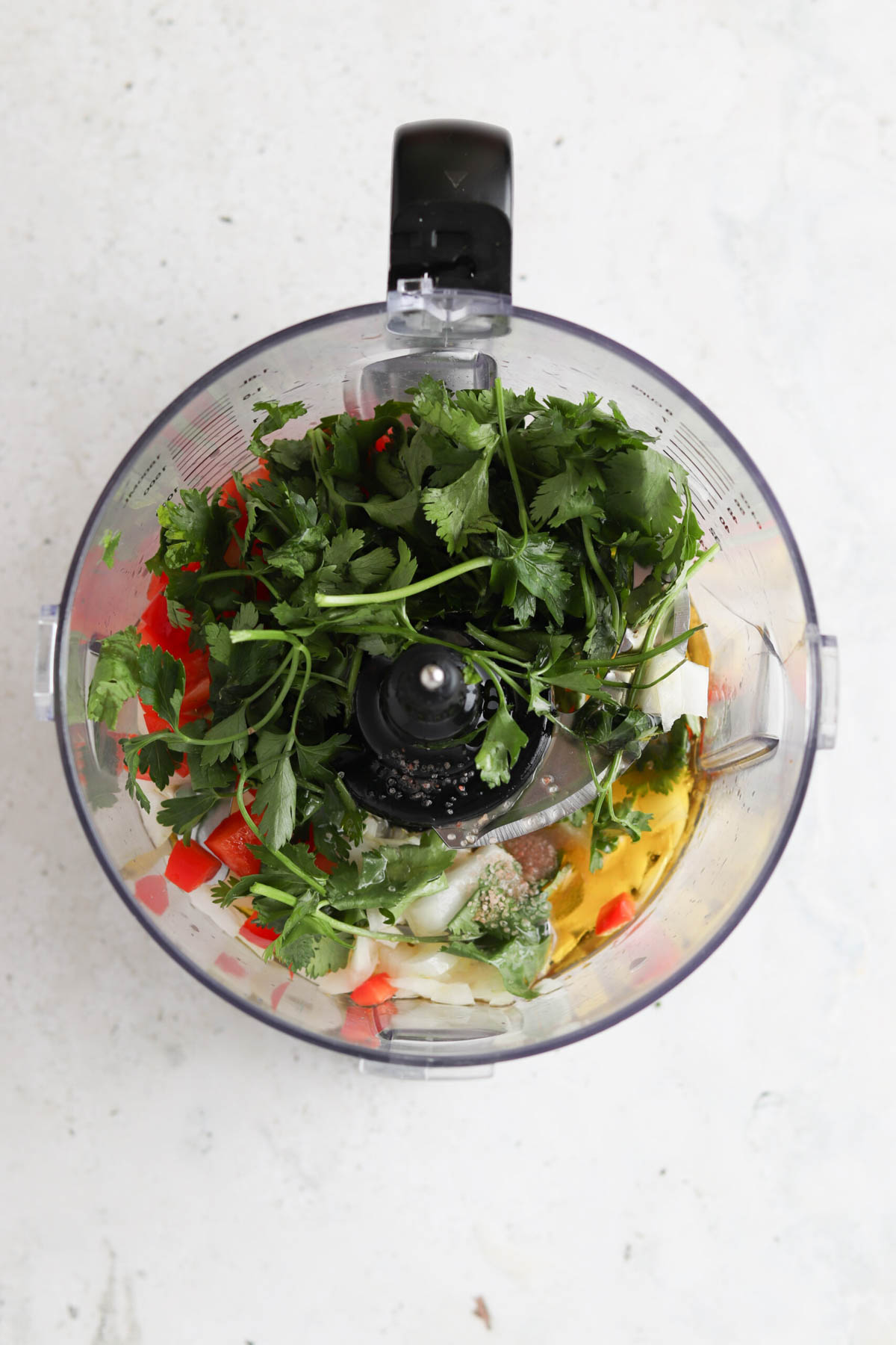 Fresh ingredients in the food processor. 