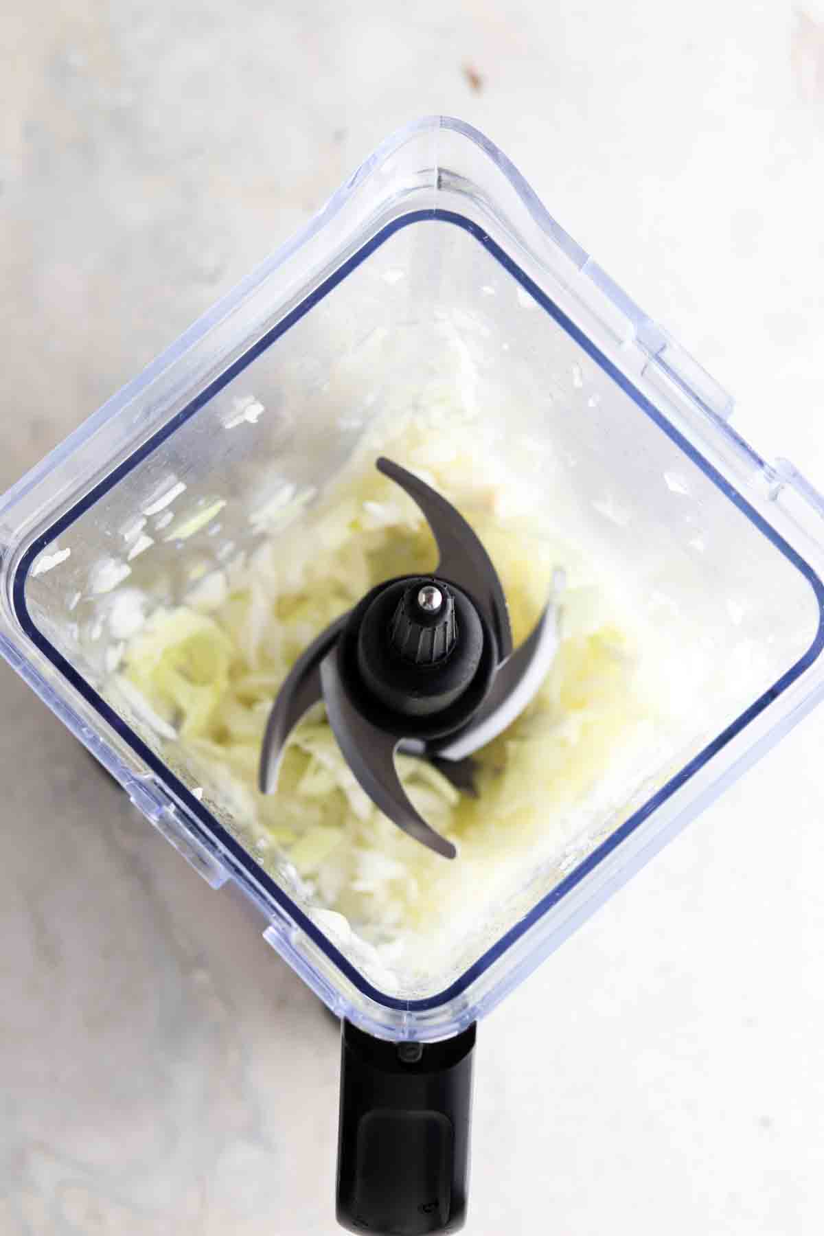 Onions in a food processor. 