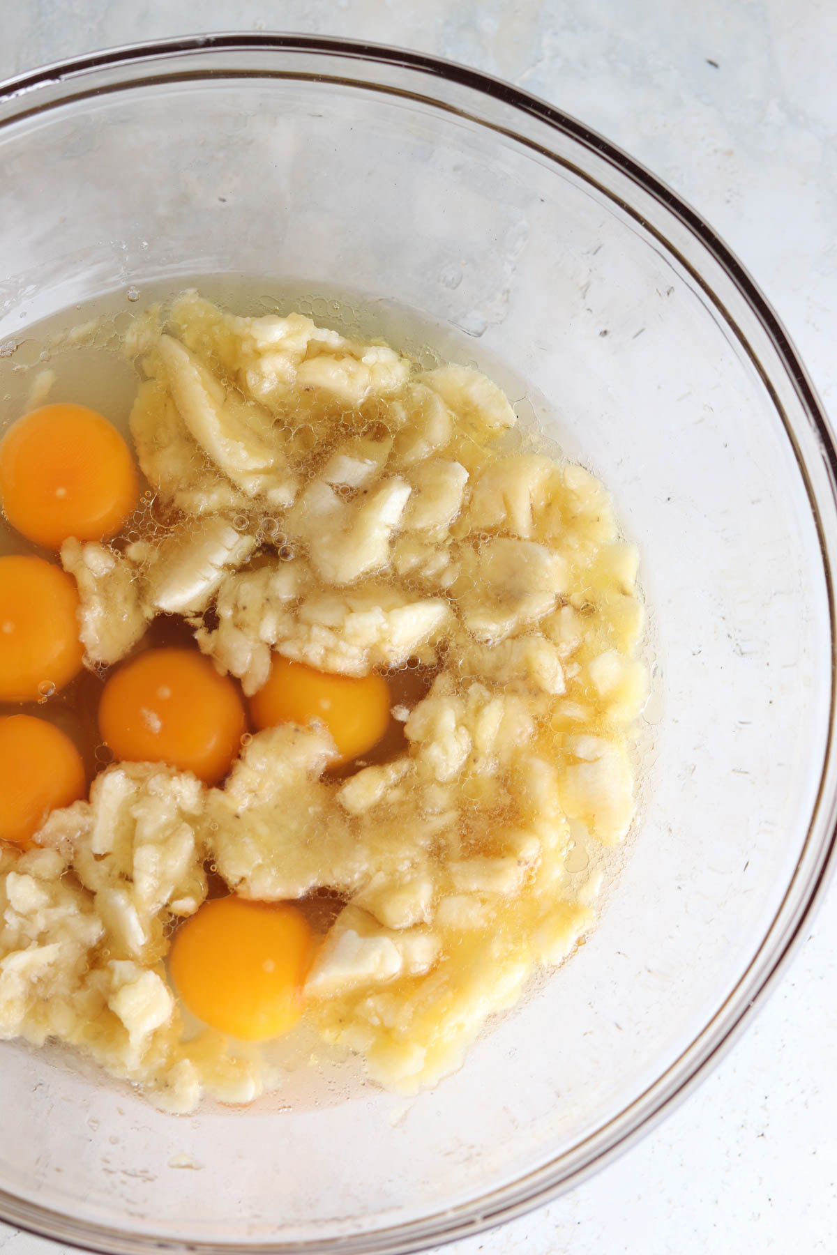 Wet cake ingredients in a bowl. 
