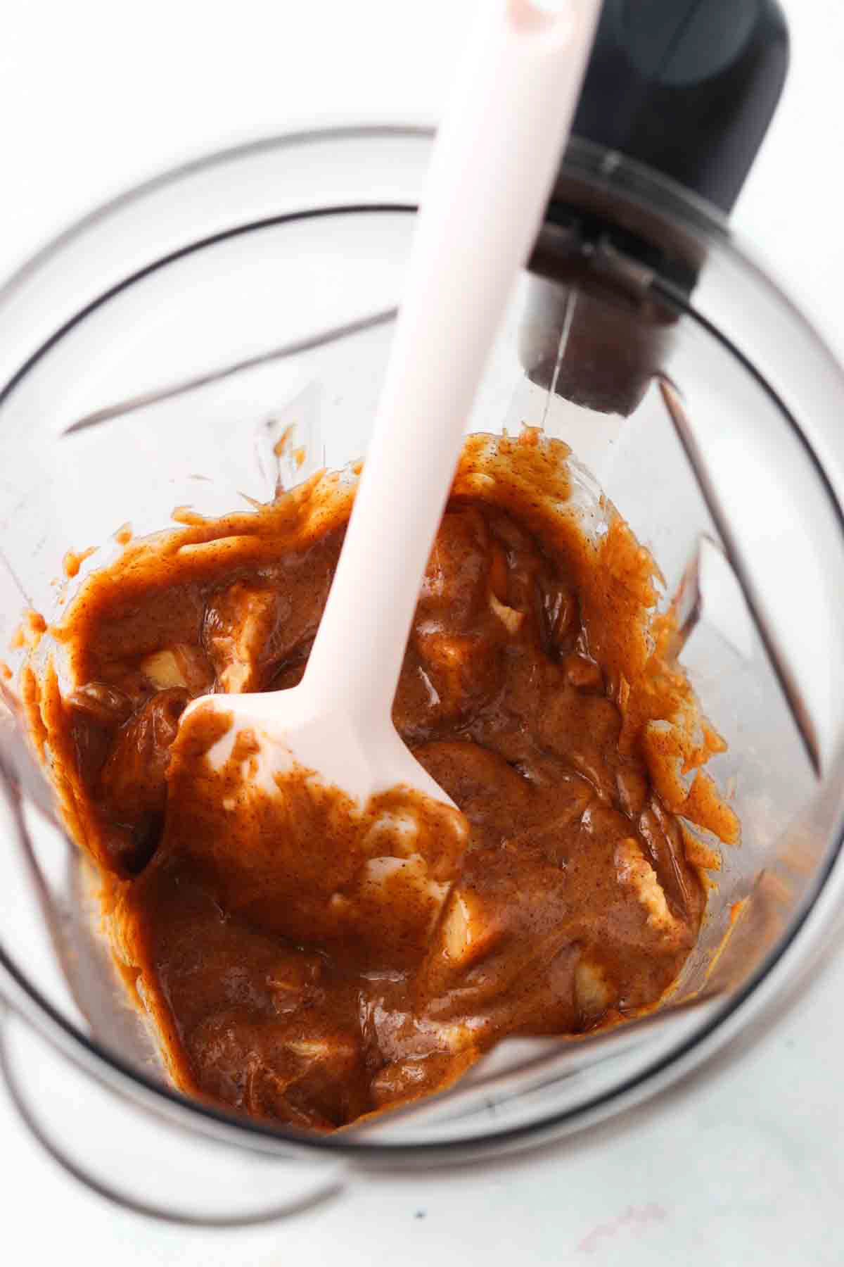 Zucchini muffin mixture in a blender. 